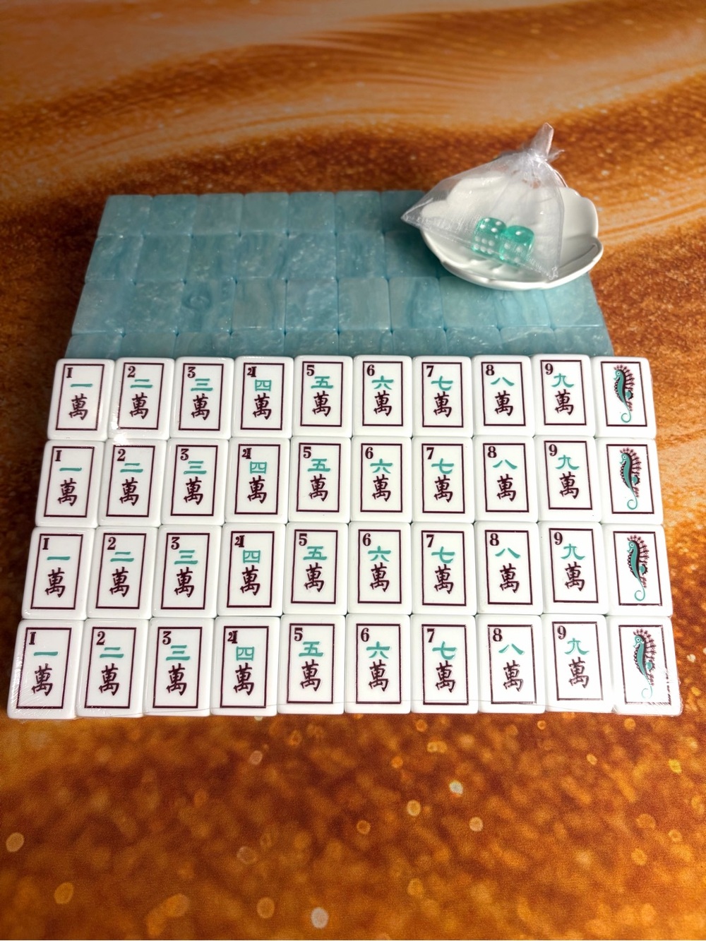 New Aqua Pearl Back Coastal Mahjong Tiles 🌊🩵🐚 & Dice - Picture 6 of 7